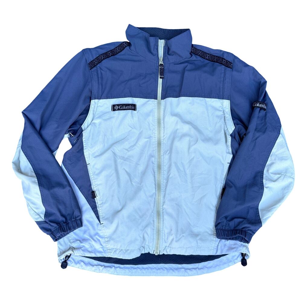 Columbia Windbreaker Jacket Packable Hood Full Zip Omni-Shield Blue Womens Large